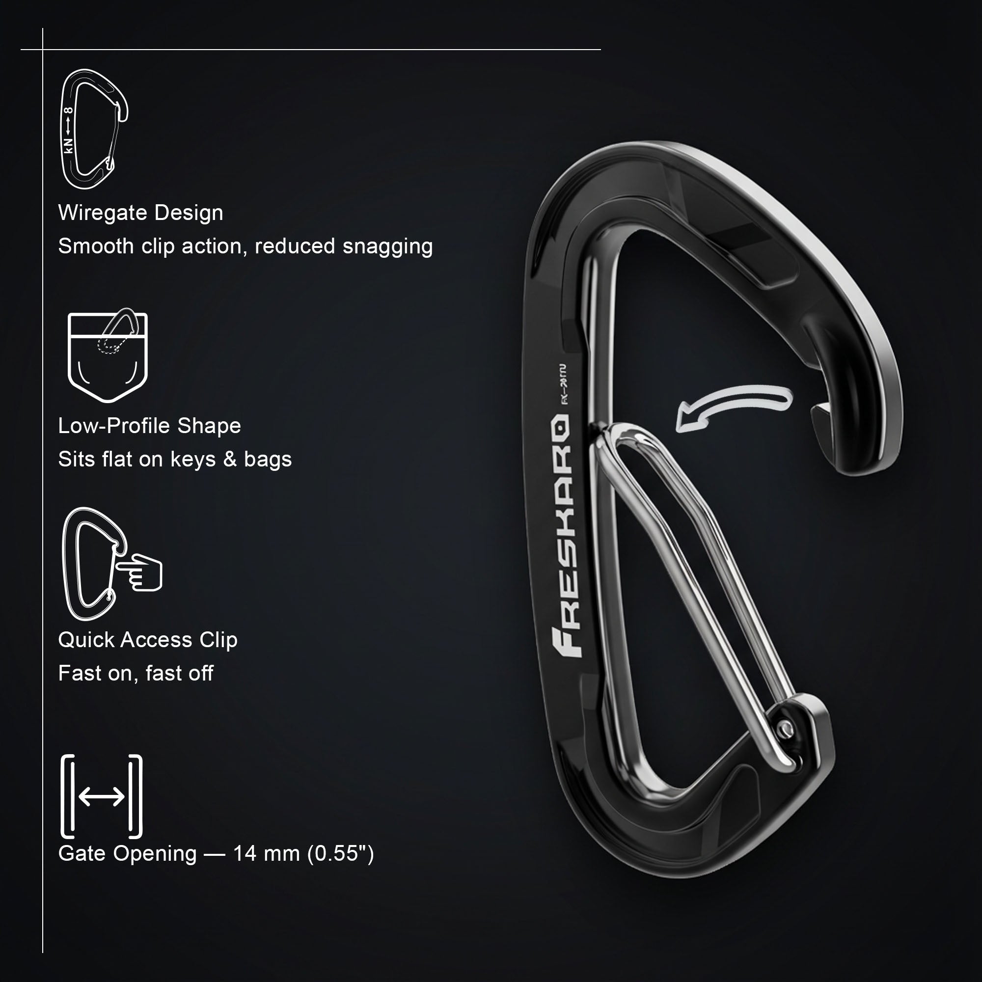 Small 5Pack 8kN Wiregate Carabiner Clip