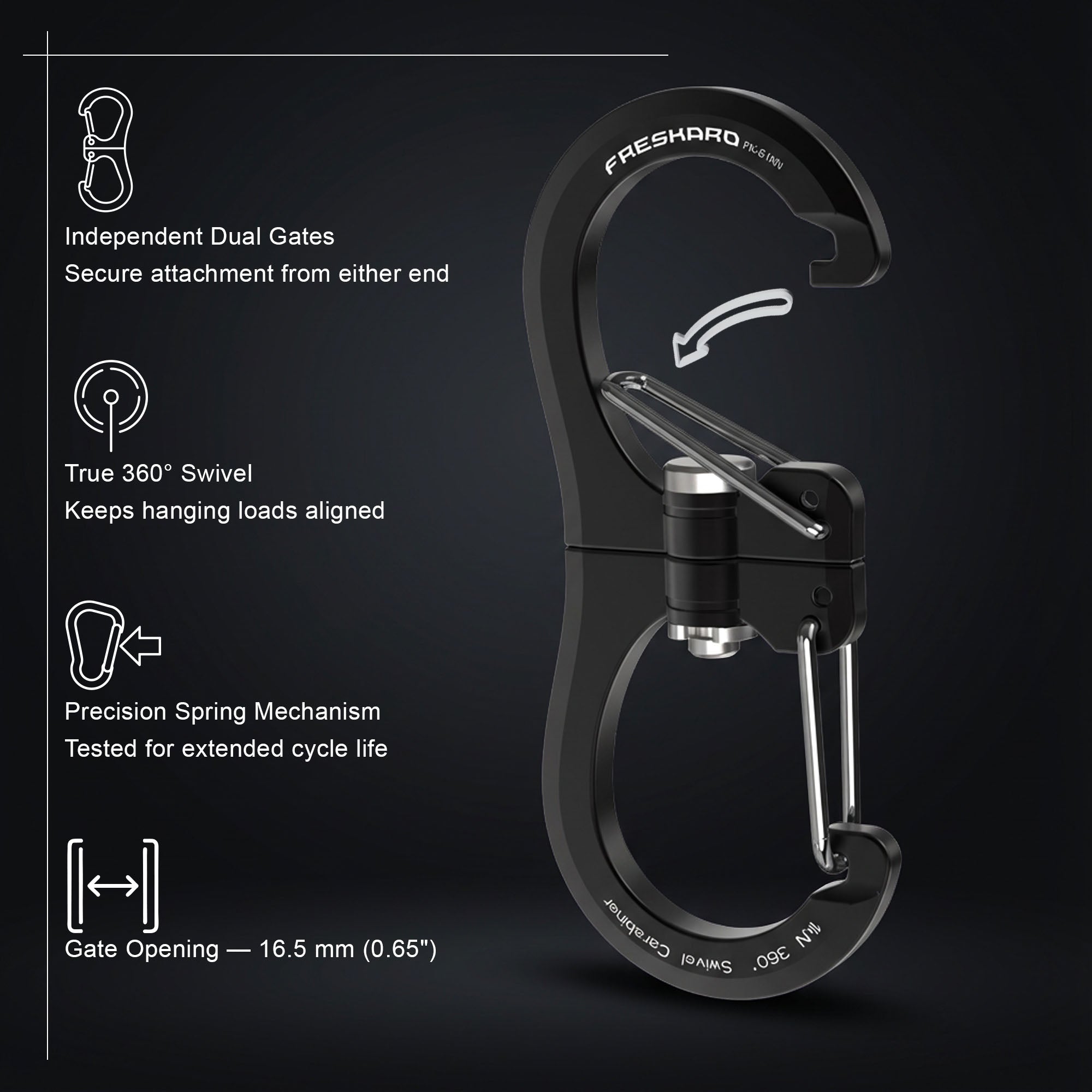5Pack 1kN Wiregate 360Degree Carabiner Clip